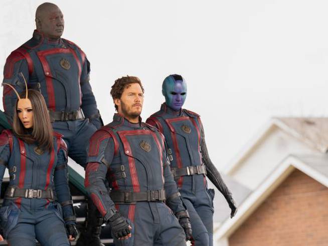 Mantis, Drax, Peter y Nébula en la película.