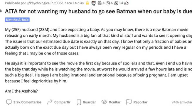 Hombre prefiere ir al estreno de The Batman que al nacimiento de su hijo