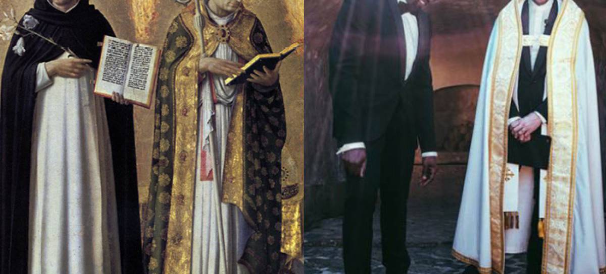 Altarpiece left panel by Fra Angelico, 1437 / Right: Kanye West and Pastor Rich Wilkerson Jr at Kim & Kanye’s wedding. May 24, 2014 Florence Italy Notes 1407