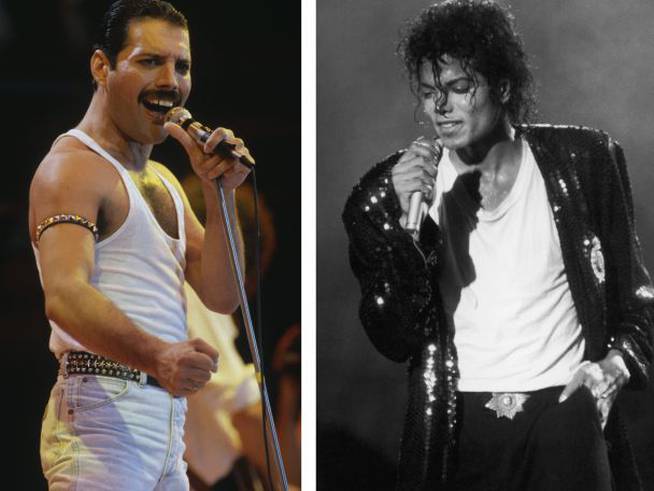 Freddie Mercury y Michael Jackson, actuando en directo en 1985 y 1987.