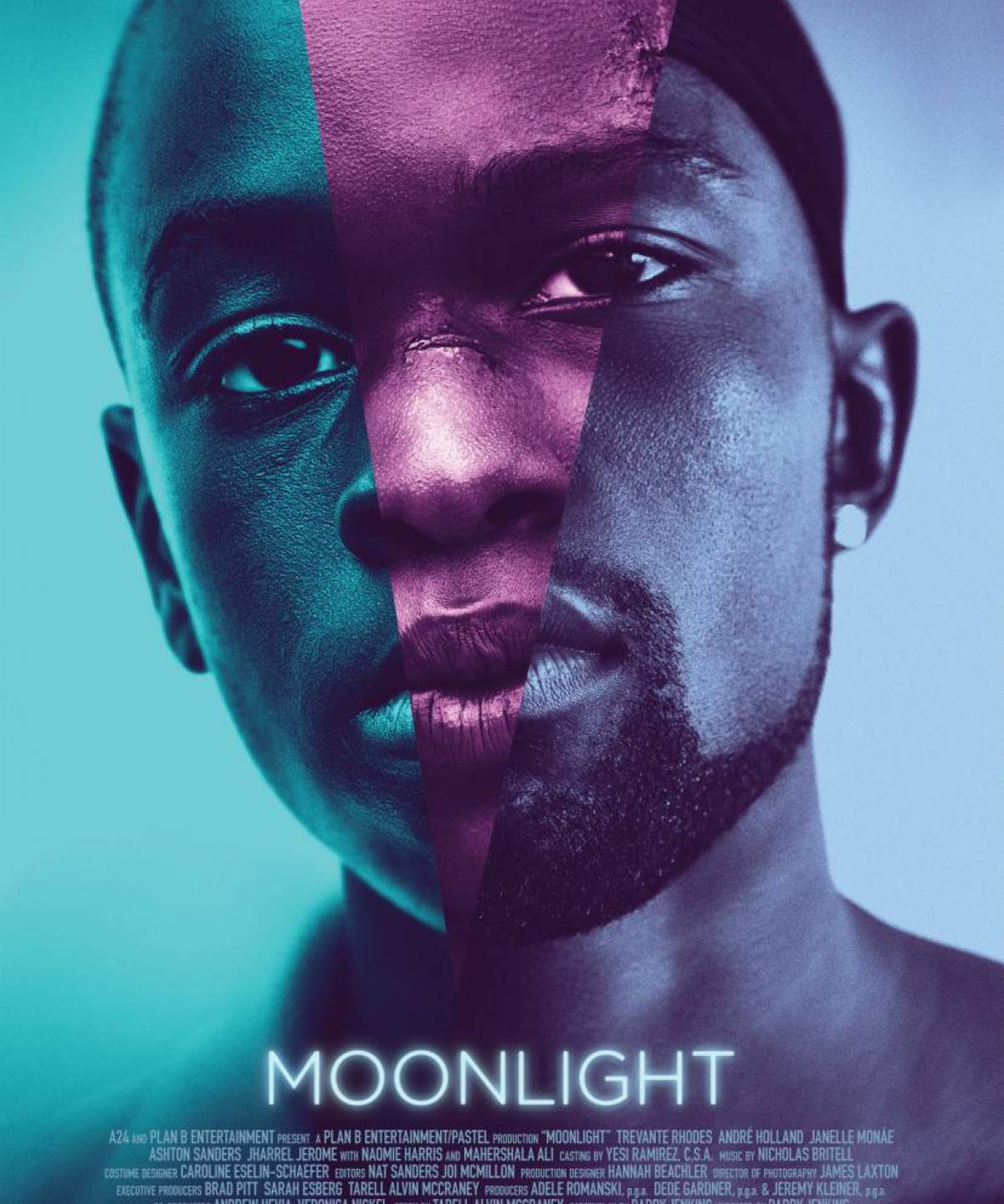 Cartel promocional de &#039;Moonlight&#039; con el fotomontaje de los tres actores protagonistas