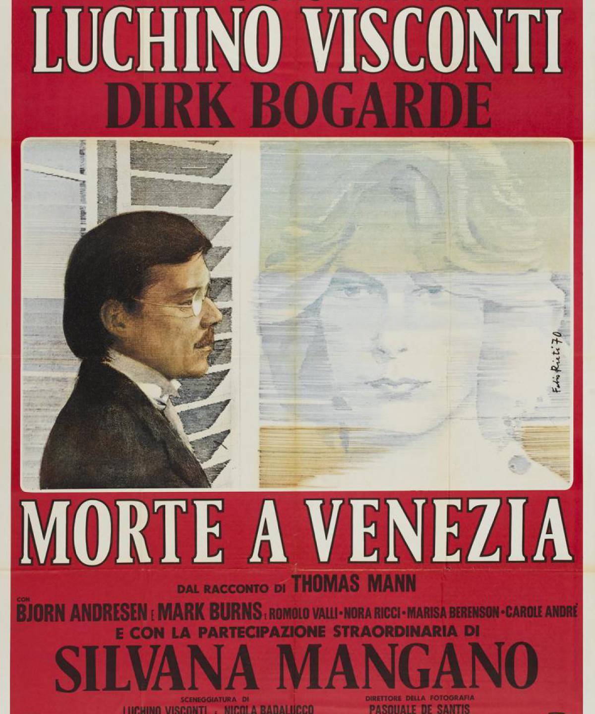 Dirk Dogarde (i) y Björn Andrésen (d) en el artwork del cartel promocional de &#039;Muerte en Venecia&#039;