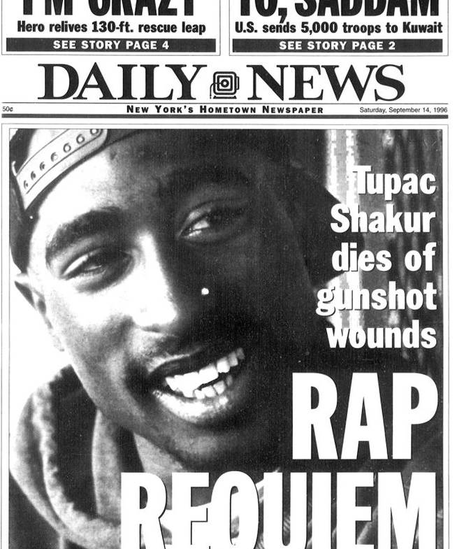 Portada del Daily News sobre la muerte de Tupac, en 1996.