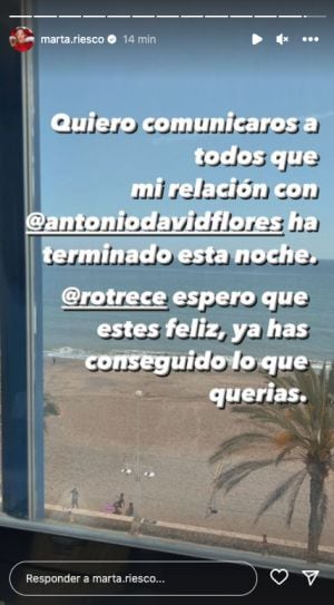 Storie de Marta Riesco anunciando su ruptura sentimental.