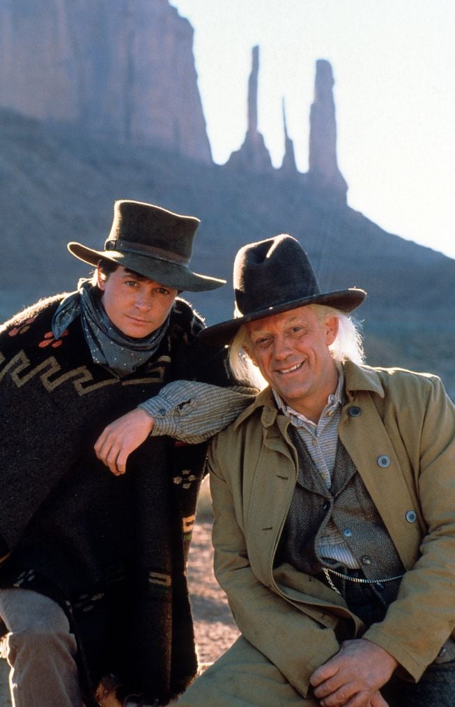 Michael J. Fox y Christopher Lloyd en Regreso al Futuro III&#039;.