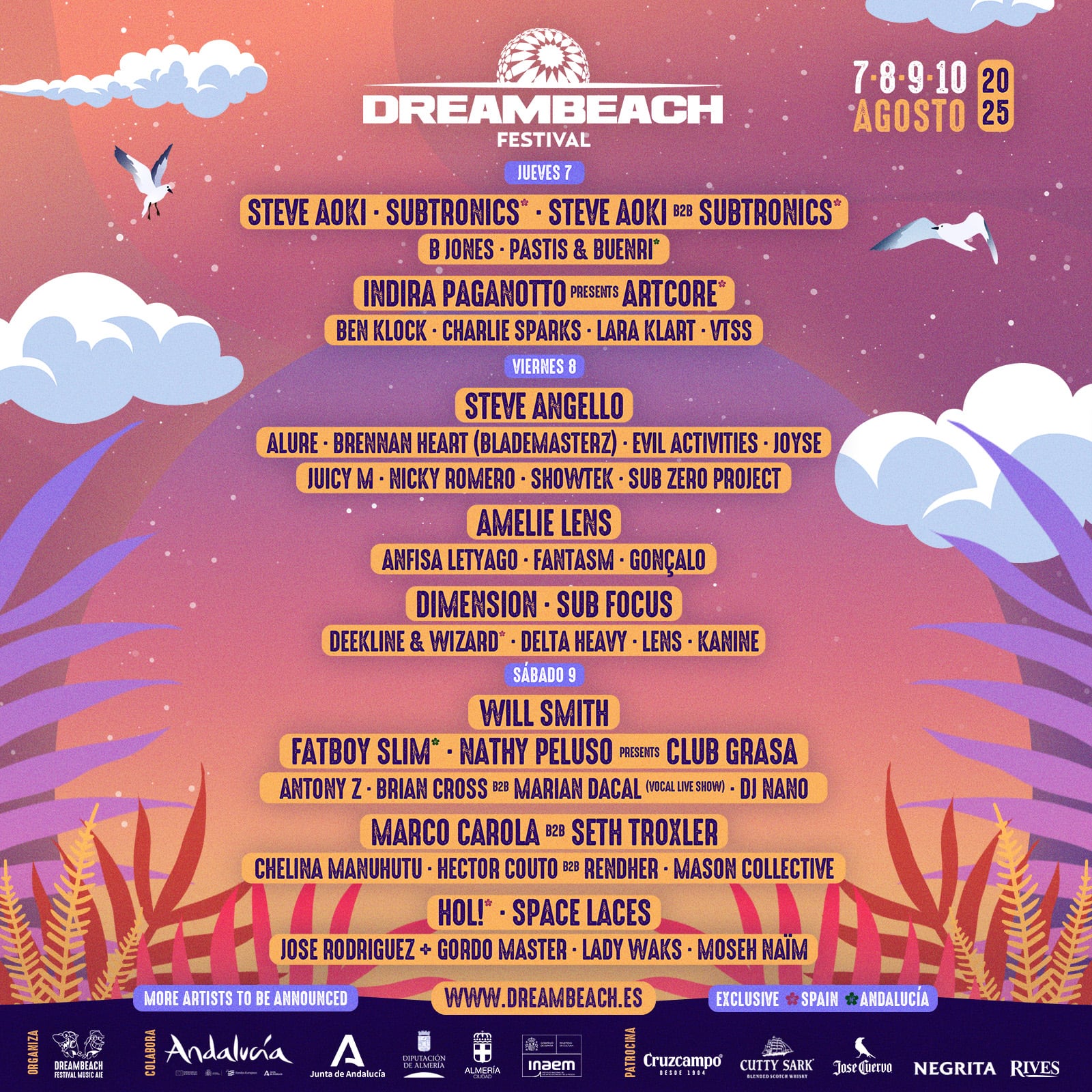 Cartel por días del festival Dreambeach 2025.