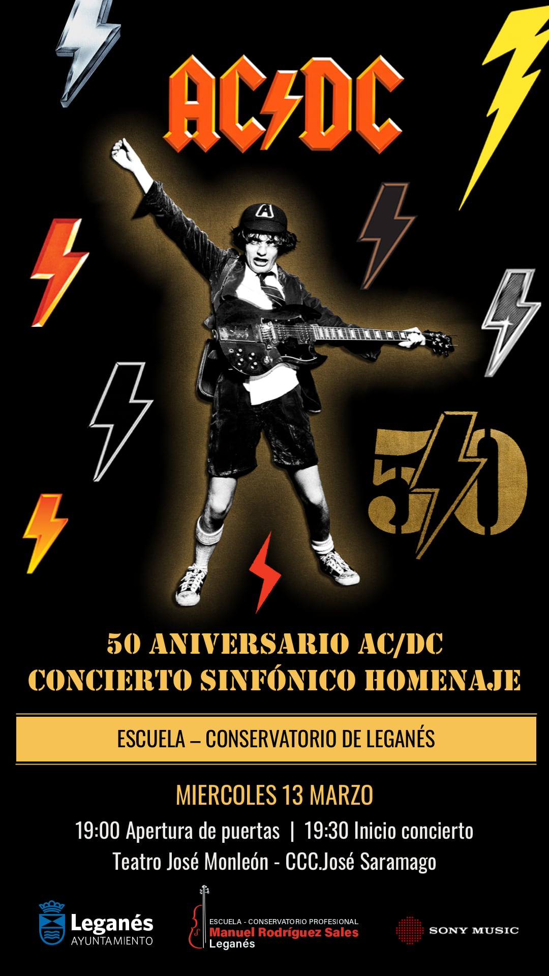 Cartel de concierto sinfónico en homenaje a AC/DC en Leganés