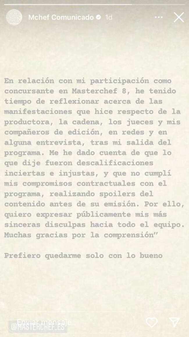 El comunicado de Saray Carrillo en Instagram.