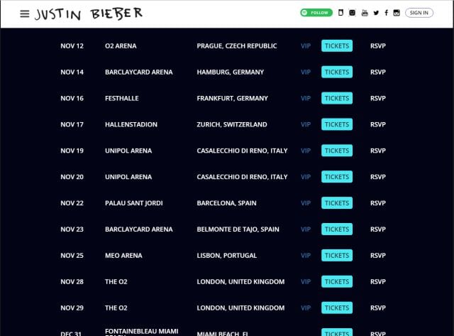 Confusión en la web de Justin Bieber.