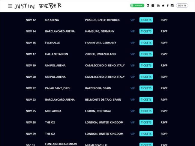 Confusión en la web de Justin Bieber.