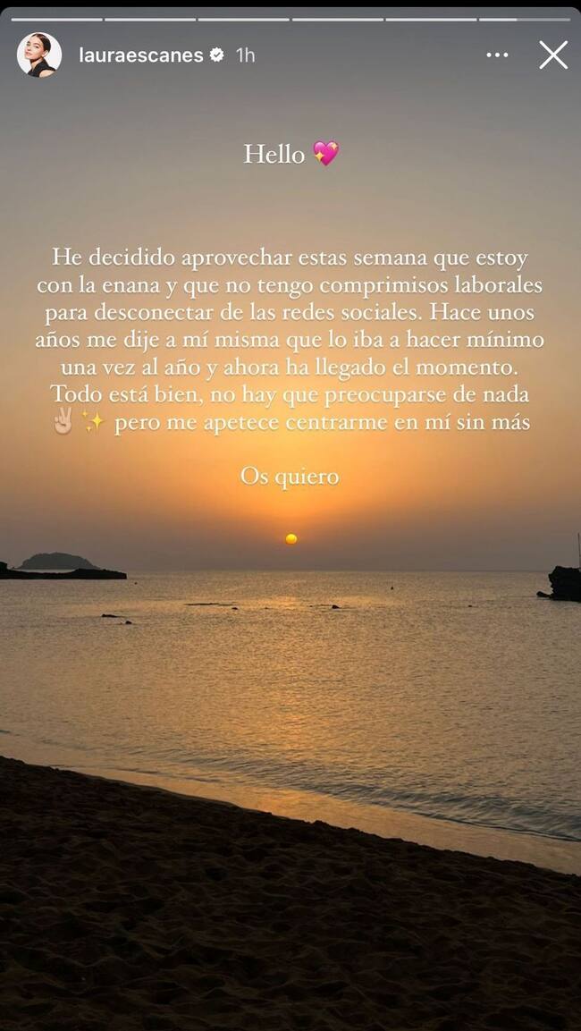 Laura Escanes comparte una storie en Instagram en el que anuncia que se retira temporalmente de las redes sociales.