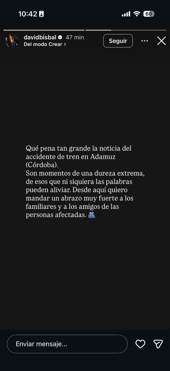 Captura de pantalla del storie de David Bisbal en Instagram