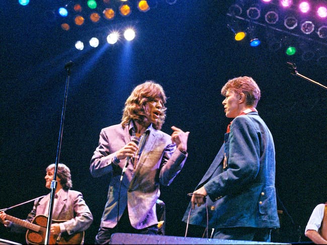 Mick Jagger y David Bowie en el concierto de The Prince's Trust en 1986