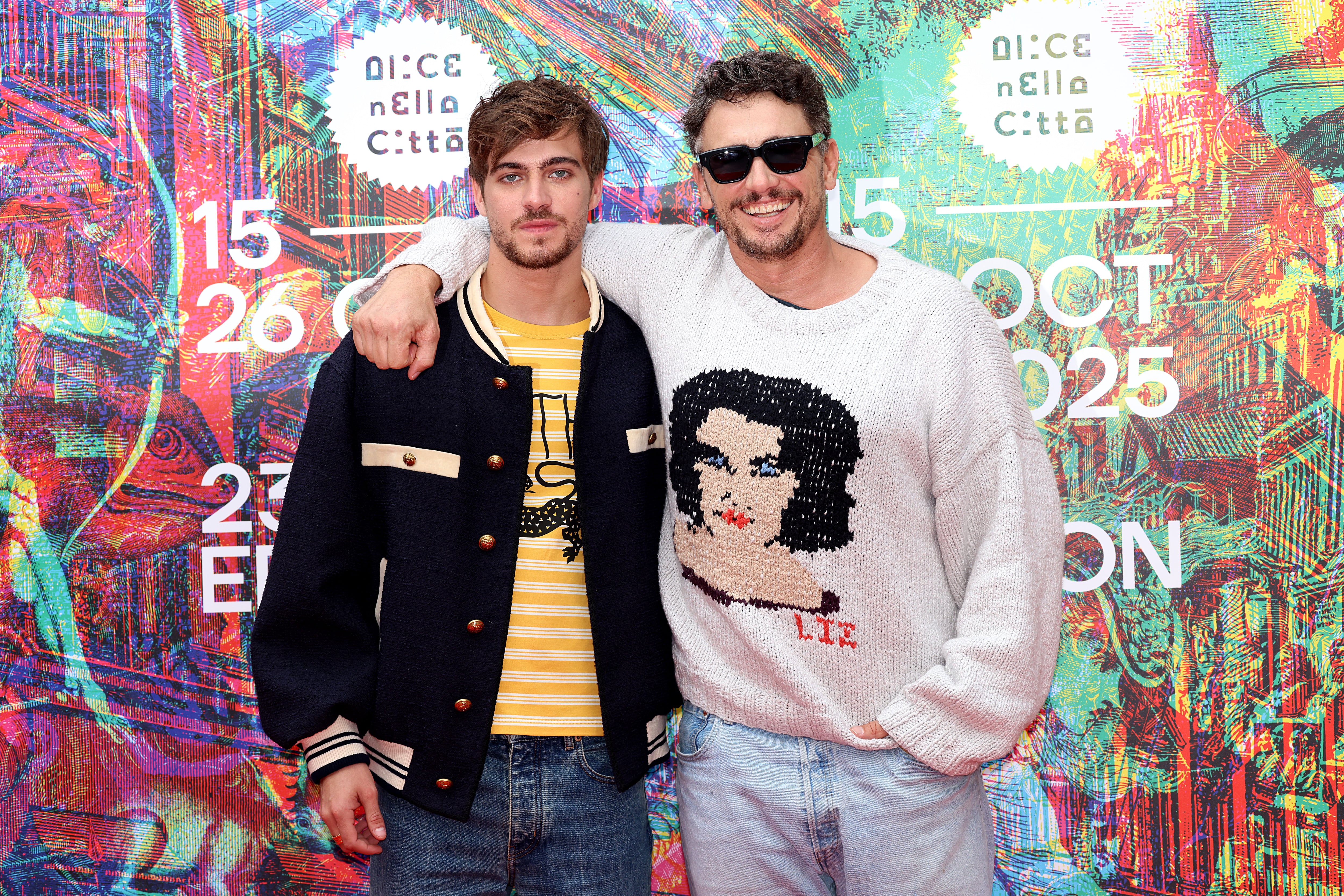 Lorenzo Zurzolo y James Franco en la presentación de"Squali"