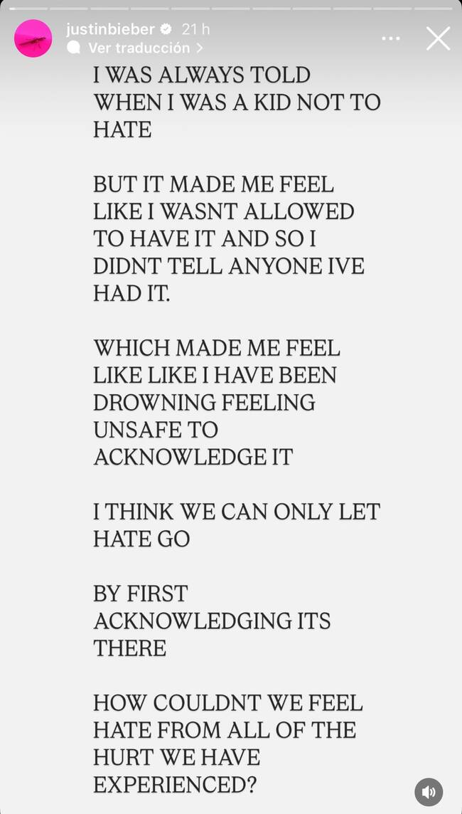 Justin Bieber se sincera en redes sociales acerca del odio recibido durante tantos años | Vía Instagram