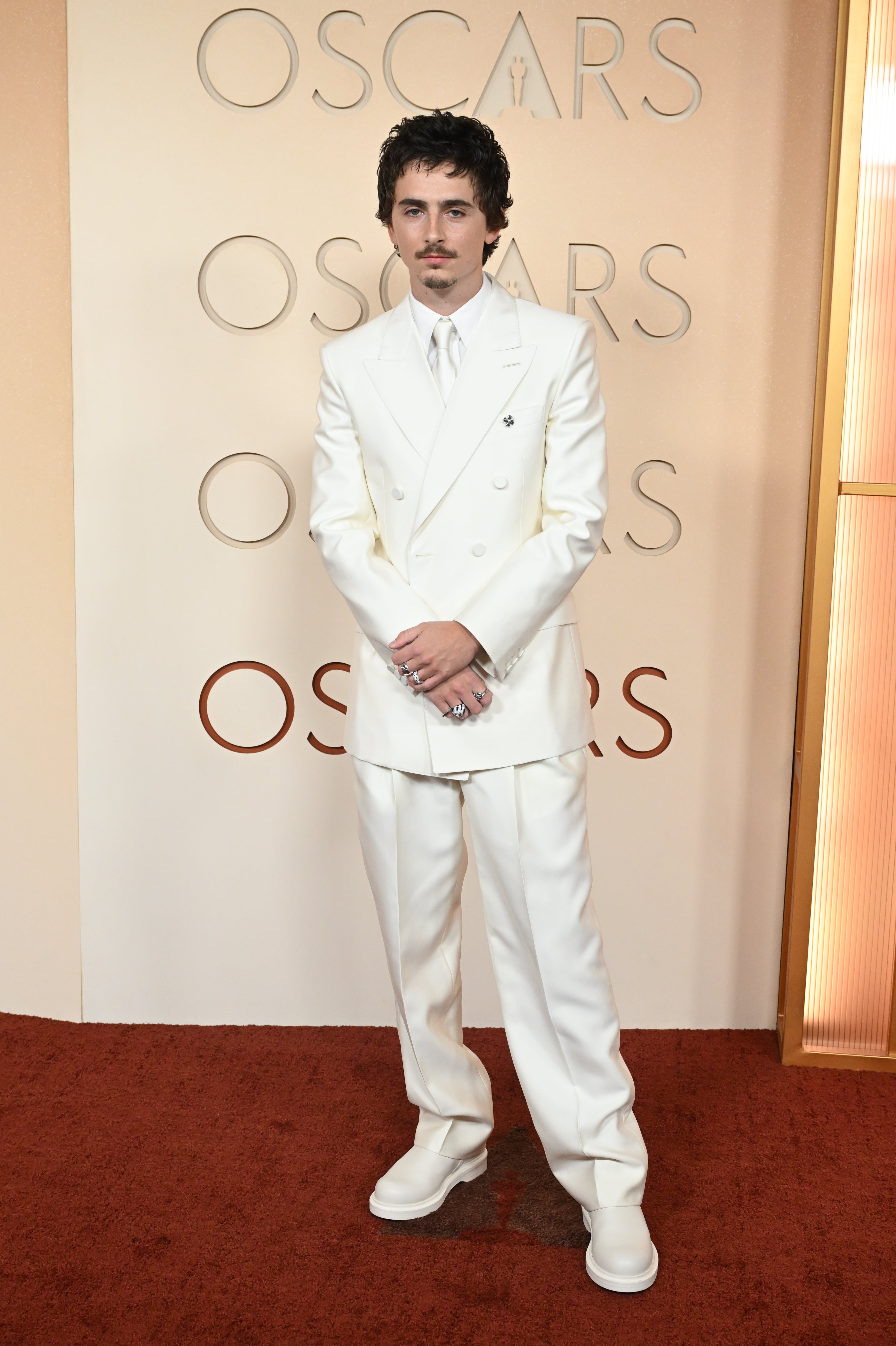Con toda la polémica por sus declaraciones sobre la ópera y el ballet, Timothée Chalamet llegaba con un total look en blanco de cuello a pies firmado por Givenchy. Lo único que rompía este estilismo monocromo eran las gafas de color negro.