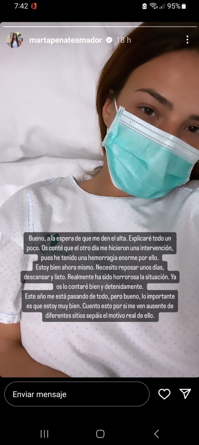 Marta Peñate, desde el hospital.