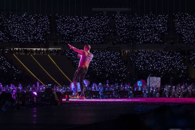 El cantante de Coldplay, Chris Martin, en el primero de los cuatro conciertos que darán en Barcelona.