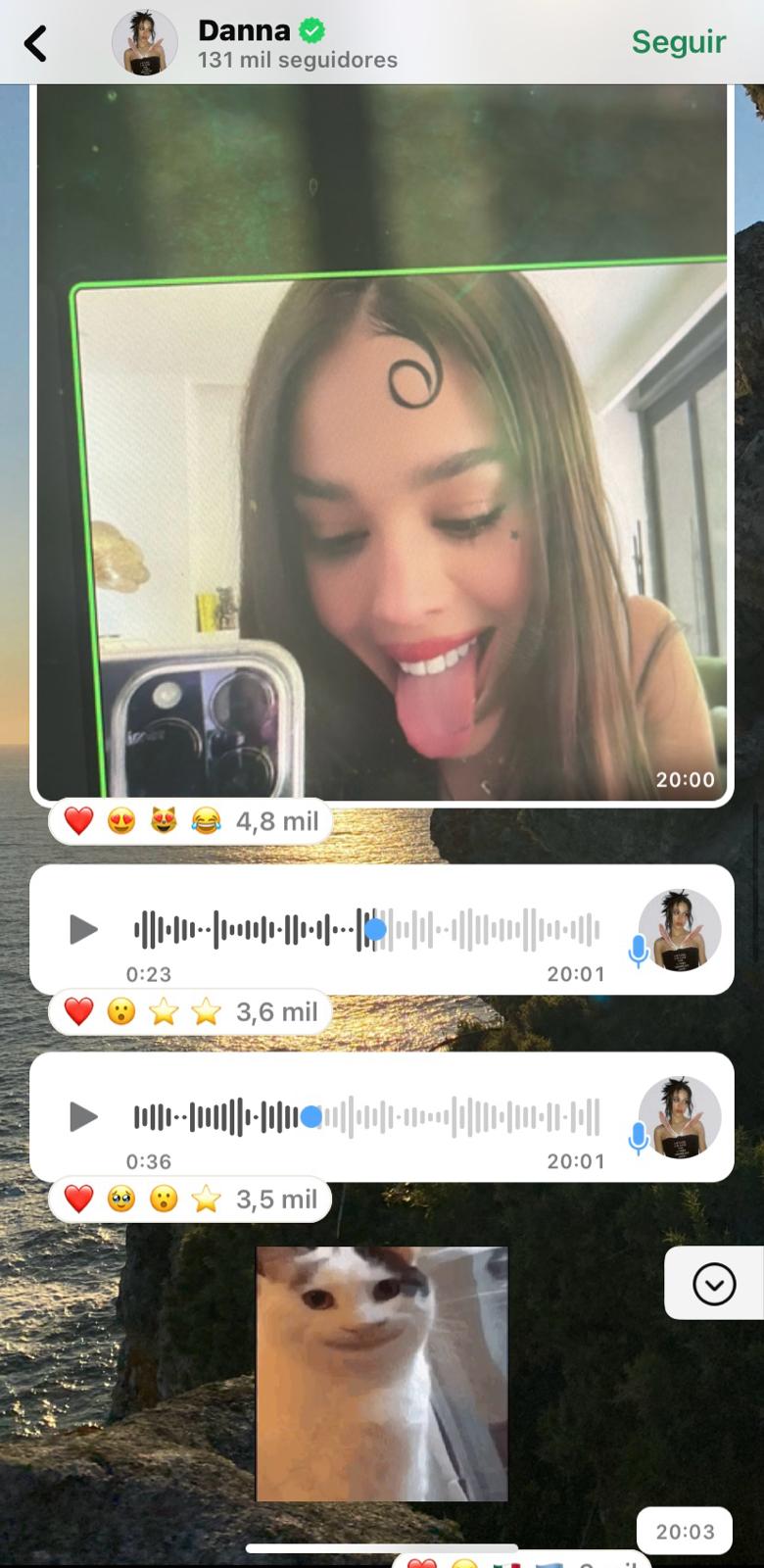 Mensajes de Danna Paola en su canal de difusión de WhastApp