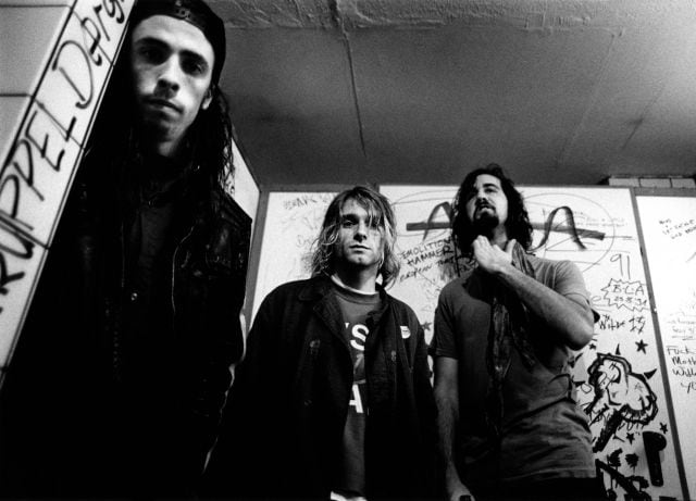 Dave Grohl, Kurt Cobain y Krist Novoselic, de Nirvana.