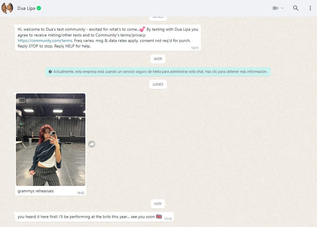 Dua Lipa en WhatsApp