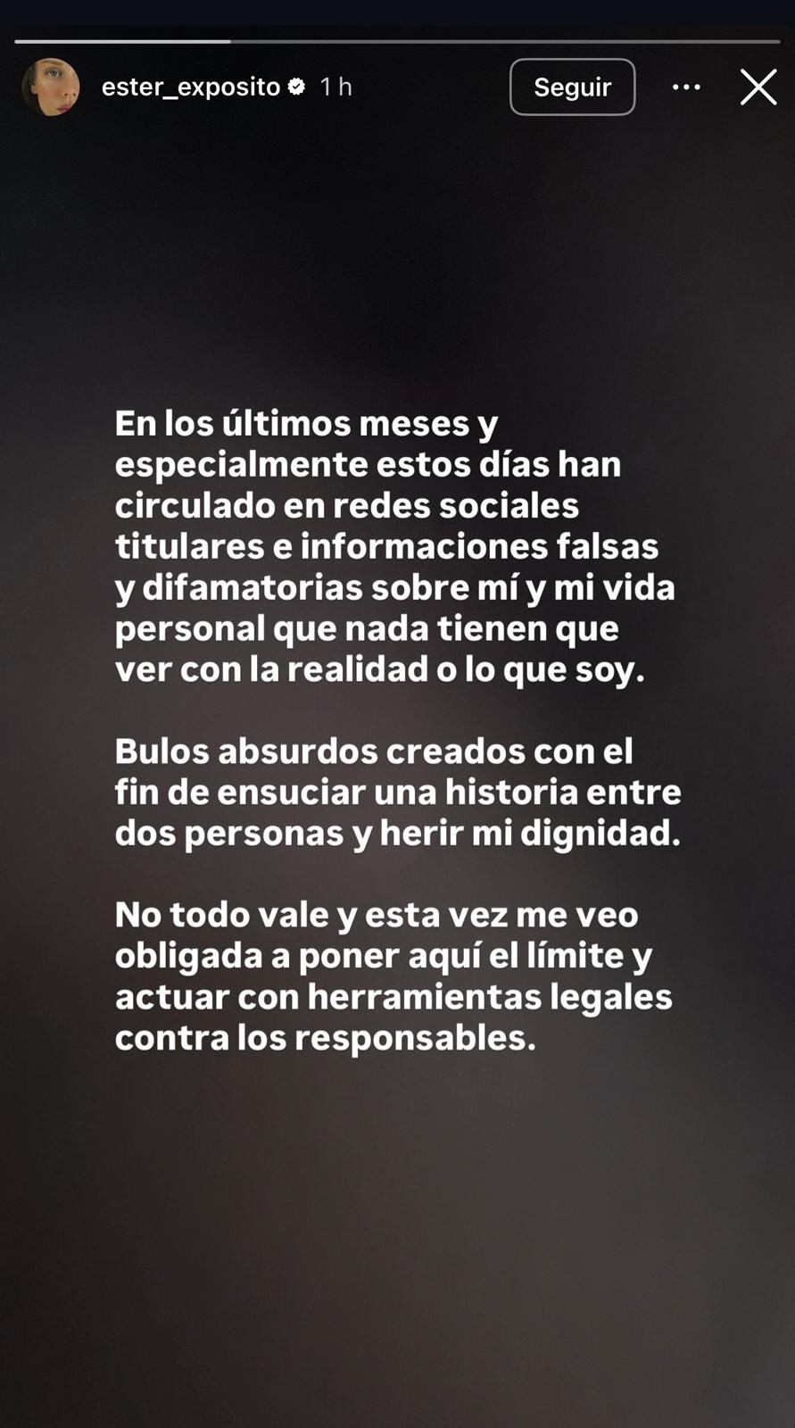 Mensaje de Ester Expósito en Instagram