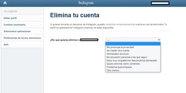 Eliminar tu cuenta de Instagram.