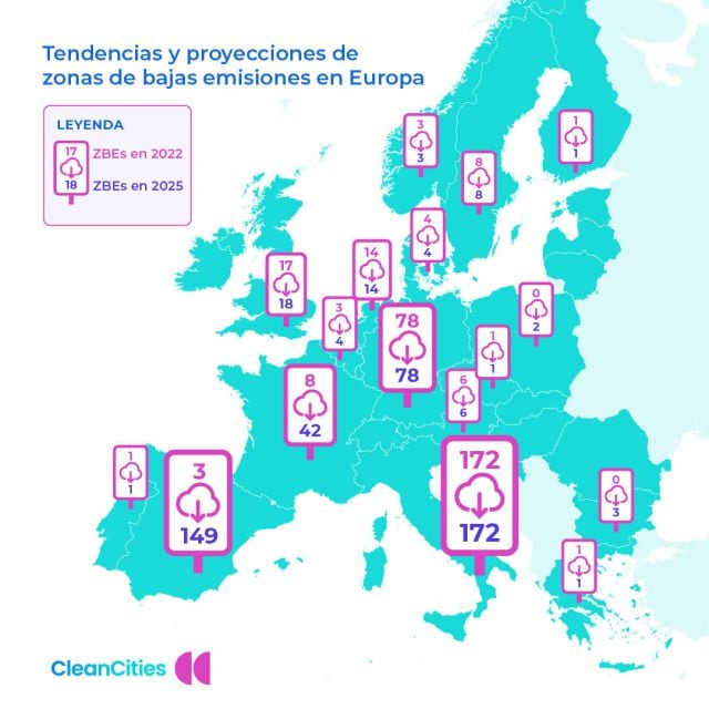 Gráfico de Zonas de Bajas Emisiones de Europa