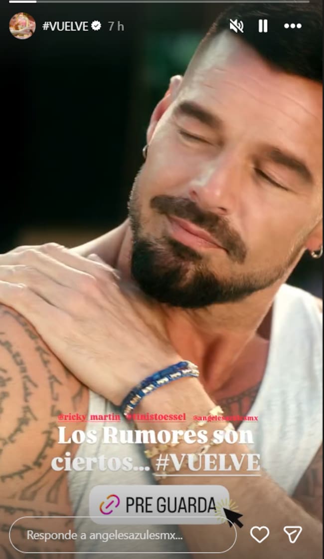 Ricky Martin en la historia de Instagram de Los Ángeles Azules 2026