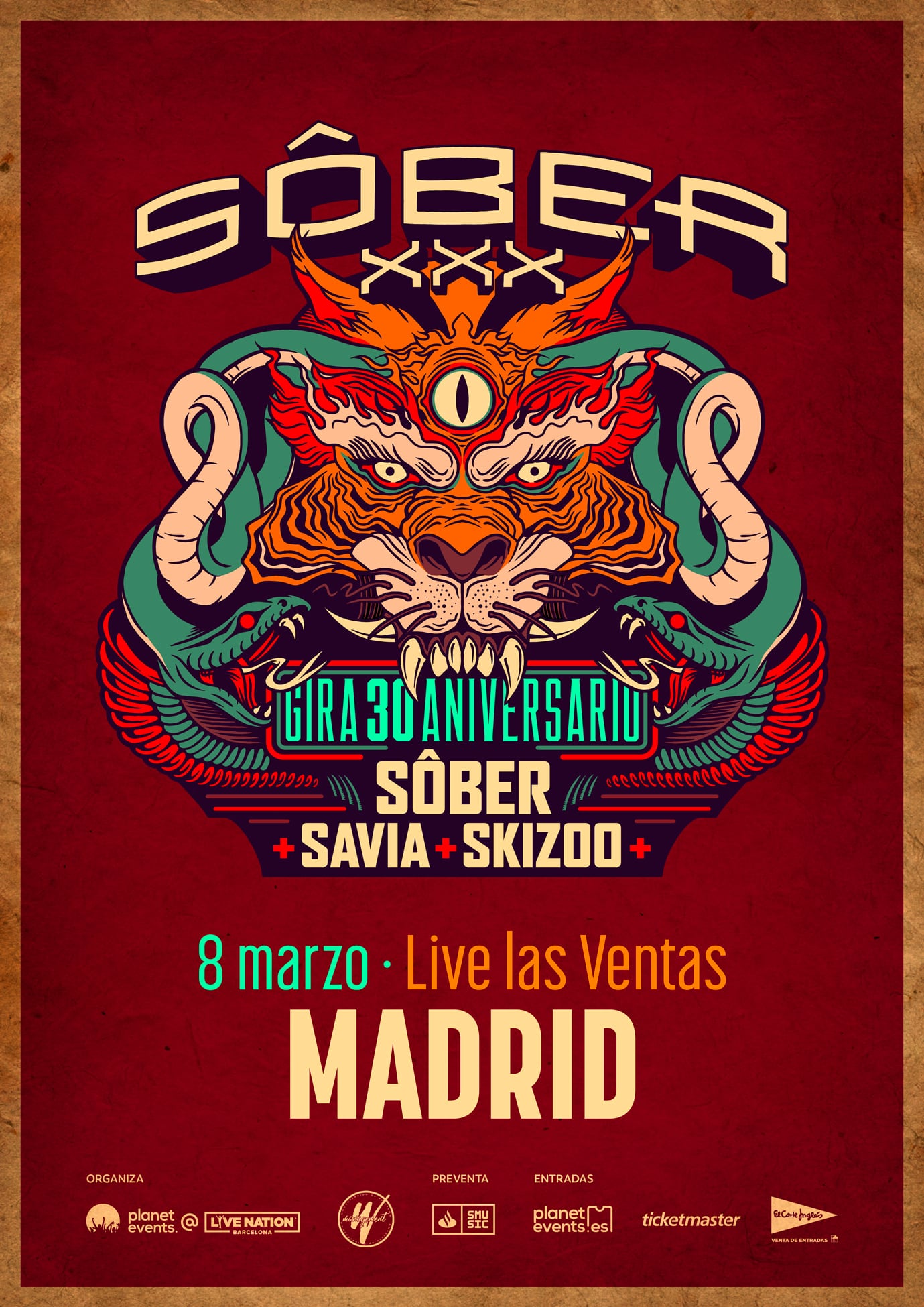 Sôber actuará en Madrid el viernes 8 de marzo en el espacio Live Las Ventas.