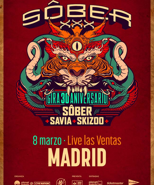 Sôber actuará en Madrid el viernes 8 de marzo en el espacio Live Las Ventas.