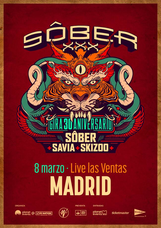 Sôber actuará en Madrid el viernes 8 de marzo en el espacio Live Las Ventas.