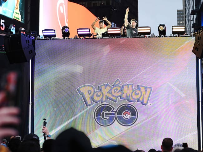Joe De Pace and Andrew Fedyk of Loud Luxury perform at the Pokémon GO 10th Anniversary Celebration in Times Square on Thursday, July 9, 2026, in New York. (Carla Torres/AP Content Services for Scopely Explore)