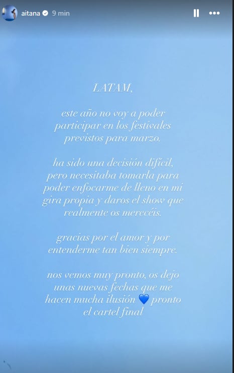 Comunicado de Aitana en Instagram