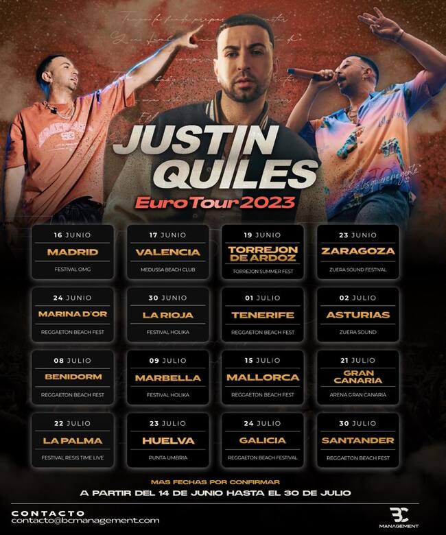 Fechas de la gira de Justin Quiles por Europa en 2023 / BC Management