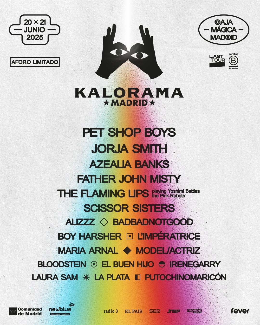 Cartel del festival Kalorama 2025, con Pet Shop Boys, Azealia Banks, Jorja Smith y Scissors Sisters, entre otros confirmados.