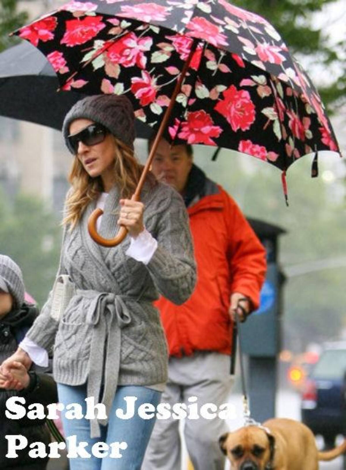 Aunque estemos en otoño a Sarah Jessica Parker le da exactamente igual. Ella, como reina de la moda por excelencia, no pierde ni un detalle de sus looks. Y muestra de ello es este original paraguas floreado tonos rosas y negros. ¡Qué chulada!