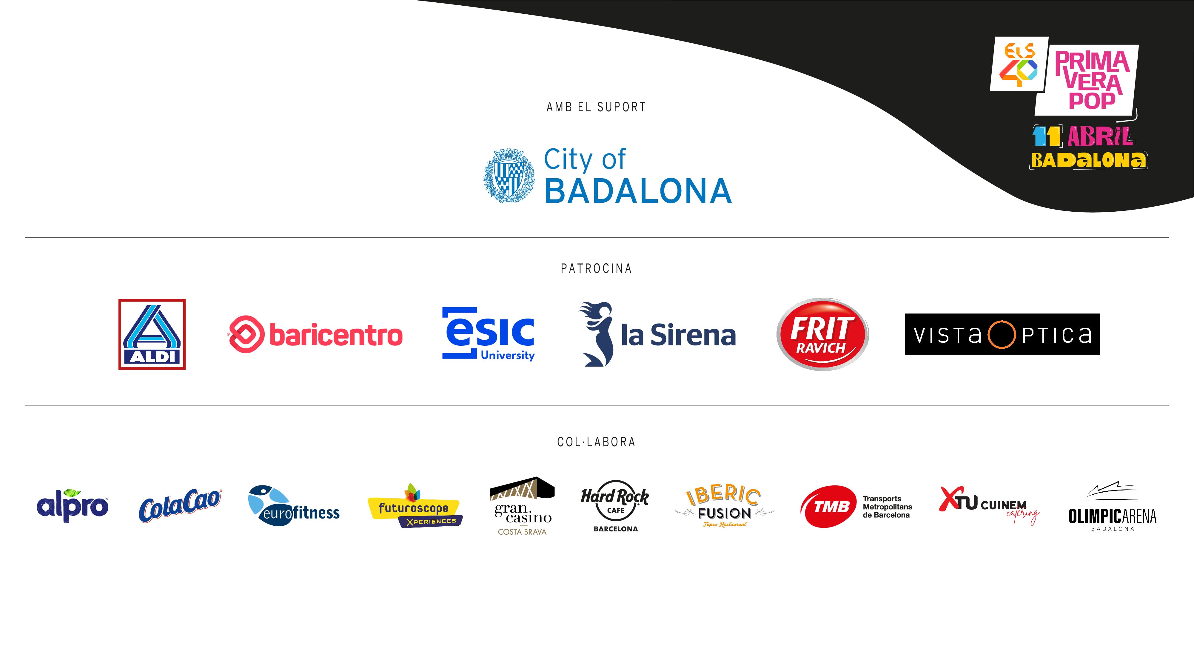 ELS40 Primavera Pop 2026: amb el suport de l’Ajuntament de Badalona i el patrocini d’Aldi, Baricentro, ESIC University, La Sirena, Frit Ravich i VistaOptica.