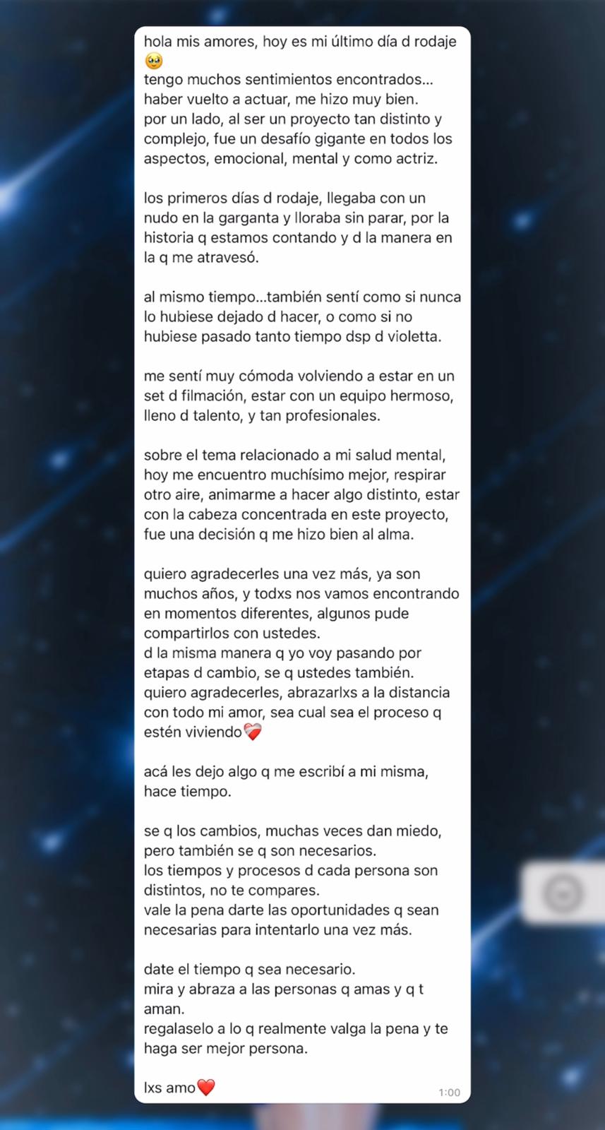 Tini envía un sincero mensaje a través de su canal de WhatsApp