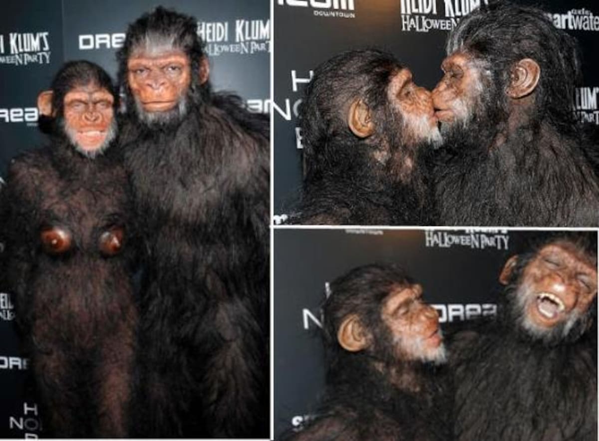 Pero ahí no acabó la cosa. La noche Halloween, Heidi Klum había preparado una pedazo de fiesta que muchos tardarán en olvidar. La modelo y su marido, el cantante Seal,acapararon la atención de todos con un original y curradísimo disfraz de primates, recién salidos de la película "El planeta de los simios". ¡Un 10 para Heidi!
