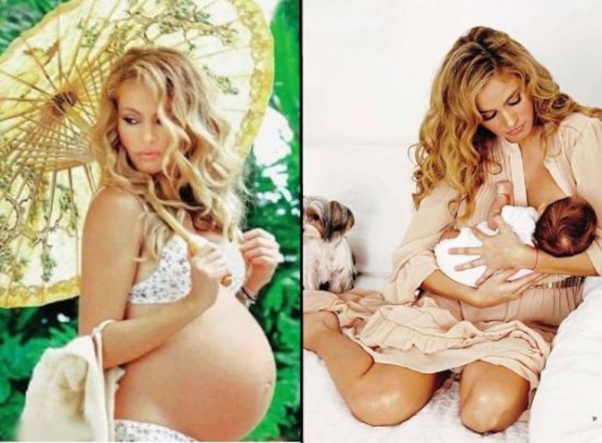 A sus ocho meses de embarazo, PAULINA RUBIO posó así de impresionante para la revista Hola. La mexicana quiso regalar a su multitud de fans esta tierna estampa dando de mamar a su hijo Andrea Nicolás. Sin duda, una mamá 10