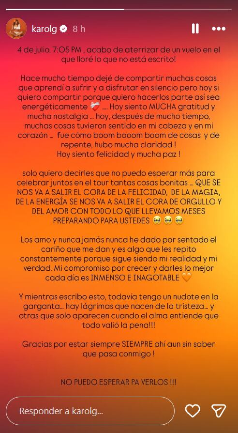 Karol G en sus redes sociales.