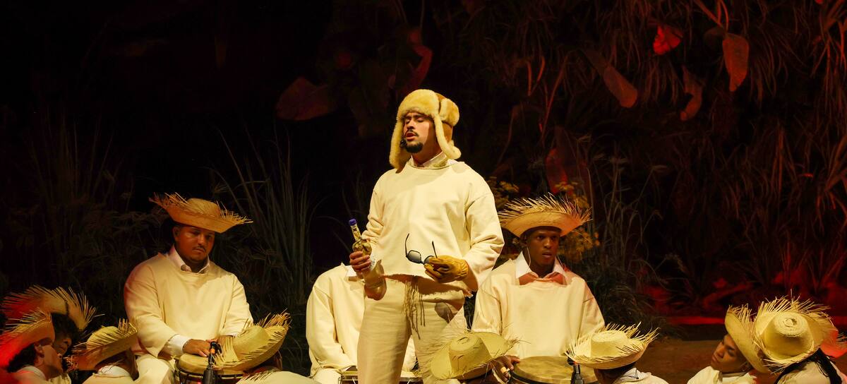 SAN JUAN, PUERTO RICO - JULY 11: Bad Bunny performs onstage during Night One of Bad Bunny: "No Me Quiero Ir De Aqui" Residencia En El Choli at Coliseo de Puerto Rico José Miguel Agrelot on July 11, 2025 in San Juan, Puerto Rico. (Photo by Kevin Mazur/Getty Images)