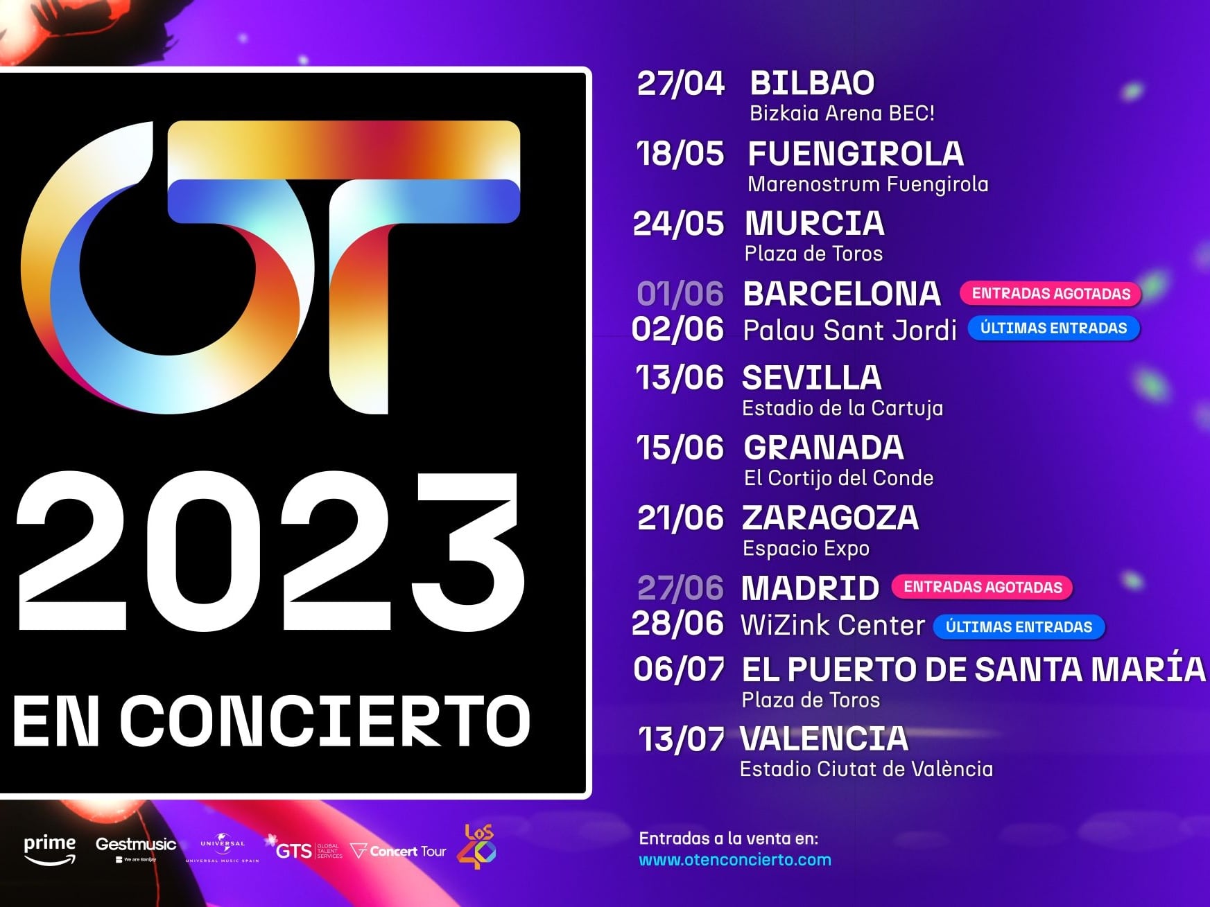 Póster de la Gira de OT 2023 EN CONCIERTO con LOS40 como emisora oficial