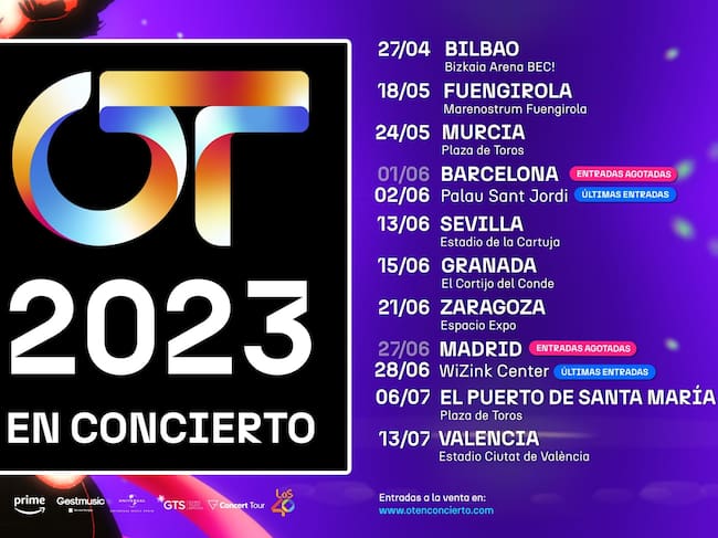 Póster de la Gira de OT 2023 EN CONCIERTO con LOS40 como emisora oficial