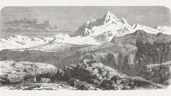 Un grabado del Everest del siglo XIX, cuando se llevaron a cabo las primeras mediciones.