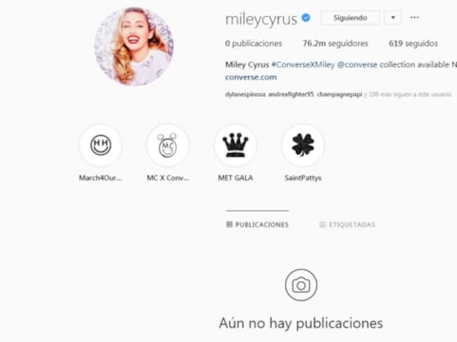 Miley Cyrus borra todas sus publicaciones en Instagram