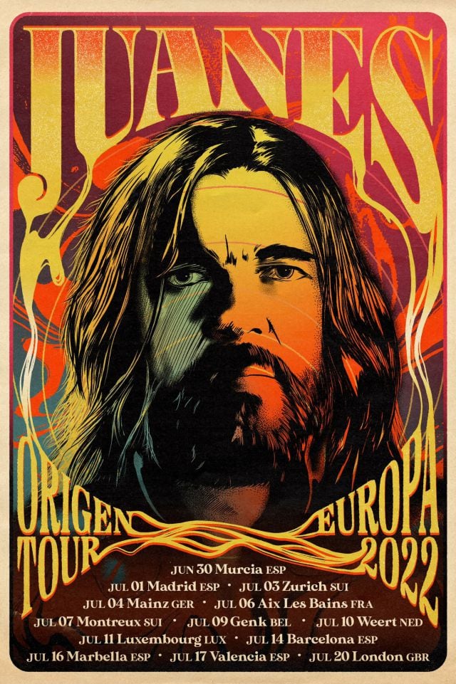 Cartel de la gira europea de Juanes.