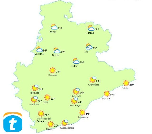 Mapa meteorológico de la provincia de Barcelona durante este fin de semana