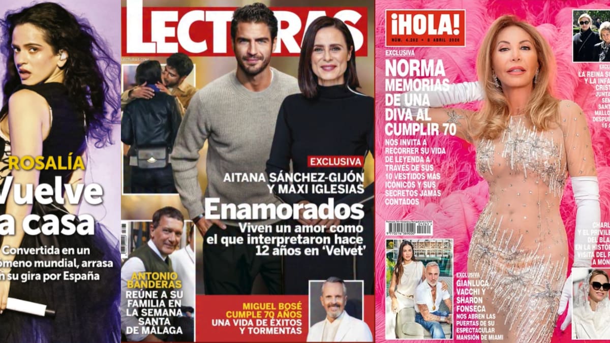 Las portadas de las revistas del corazón de hoy, 1 de abril: Maxi Iglesias y Aitana Sánchez-Gijón, el regreso de Rosalía y las lágrimas de Terelu